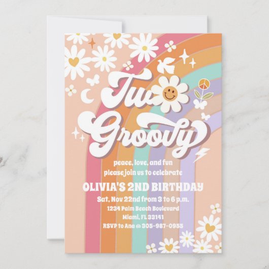 Groovy Pastel 2nd Birthday Invitation 招待状 (正面)