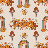 Groovy Pastel Curtain 60th Terracotta Bloom Art シャワーカーテン