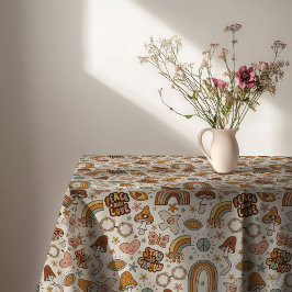 Groovy Pastel Tablecloth 60s Terracotta Accent テーブルクロス