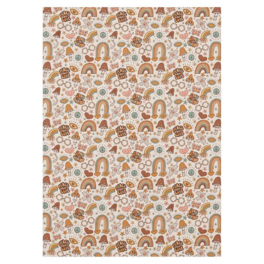 Groovy Pastel Tablecloth 60s Terracotta Accent テーブルクロス (正面)