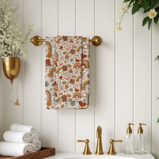 Groovy Pastel Towel 60s Terracotta Bloom Accent バスタオルセット