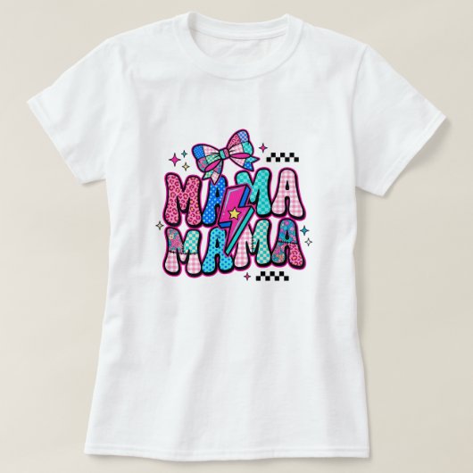 Groovy Patchwork Mama T-Shirt Leopard Polka Dot Gi Tシャツ (デザイン正面)