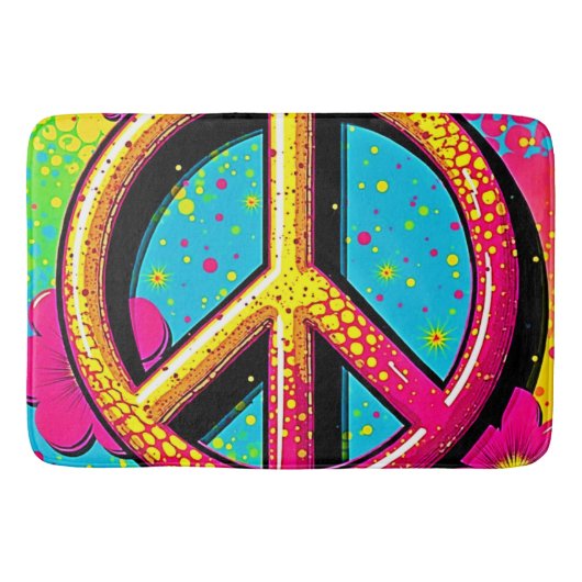 Groovy Peace Flower Power バスマット (正面)