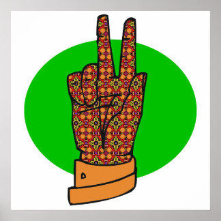Groovy Peace Hand Symbol Vintage Poster 60s 70s ポスター