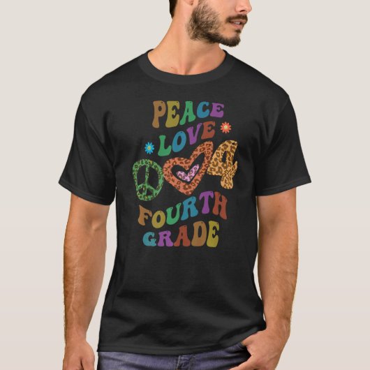 GROOVY PEACE LOVE四年生Leopardプリント第4G Tシャツ (正面)