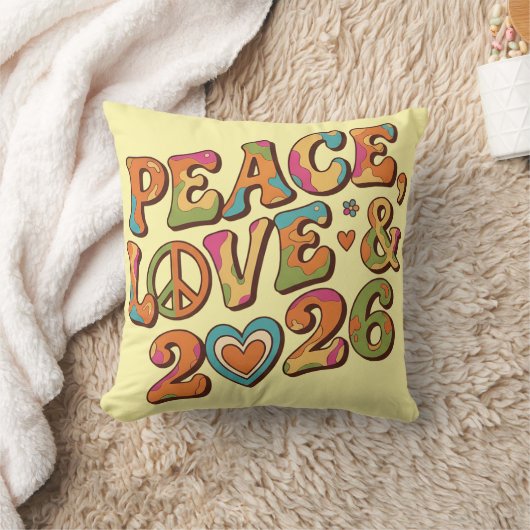 Groovy Peace Love 2026 Retro Pillow クッション (ブランケット)