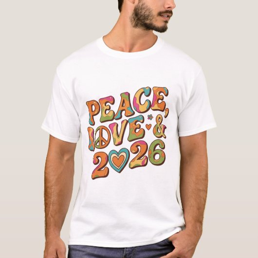 Groovy Peace Love 2026 Retro  Tシャツ (正面)