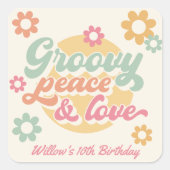 Groovy Peace Love 60's 70's Flowers誕生日パーティー スクエアシール (正面)