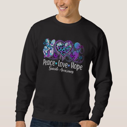 Groovy Peace Love Hope Suicide Awareness Semicolon スウェットシャツ (正面)