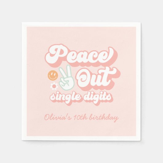 Groovy Peace Out指独身の数10誕生日 スタンダードカクテルナプキン (正面)