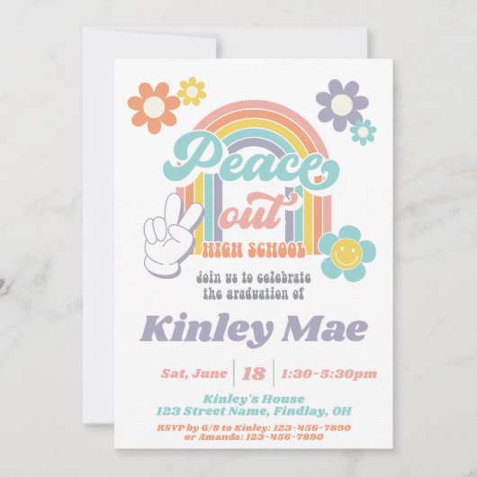 Groovy Peace Out High School Graduation Party 招待状 (正面)