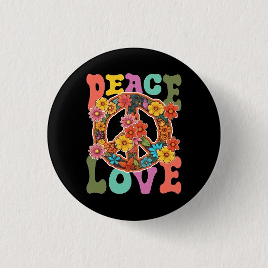 Groovy Peace Sign Love 60S 70Sヒッピー衣装フロー 缶バッジ (正面)