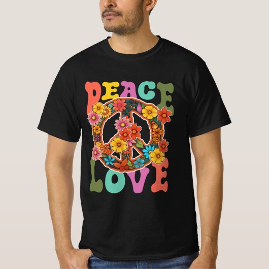 Groovy Peace Sign Love 60S 70Sヒッピー衣装フロー Tシャツ (正面)