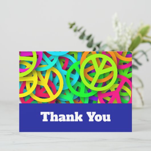 Groovy Peace Signs Rainbow Pattern 結婚's サンキューカード (スタンド正面)