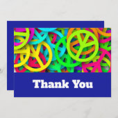 Groovy Peace Signs Rainbow Pattern 結婚's サンキューカード (正面/裏面)