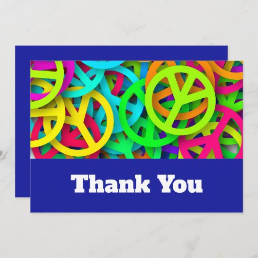 Groovy Peace Signs Rainbow Pattern 結婚's サンキューカード (正面/裏面)