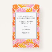 Groovy Pink Bohoフローラユニーク従業員写真ID バッジ (裏面)