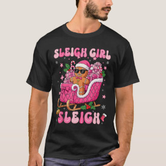 Groovy Pink Gingerbread Sleigh Coquette Bow Christ Tシャツ