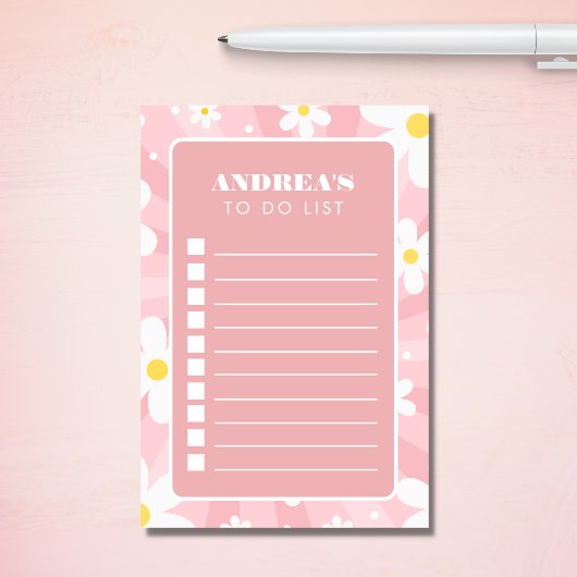 Groovy Pink Retro Daisy To Do List Name Checklist ポストイット