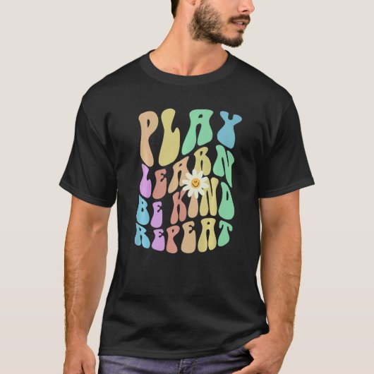 Groovy PLAY LEARN BE KIND REPEAT Retro Stop Bullyi Tシャツ (正面)