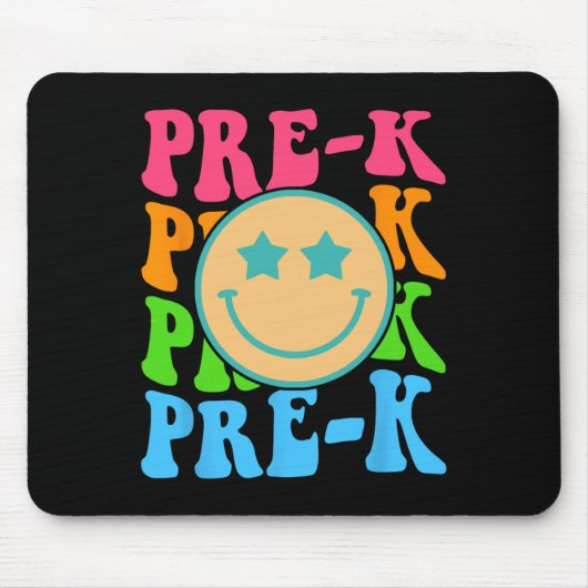 Groovy Pre-K Vibes顔レトロ先生Kids Back T マウスパッド (正面)