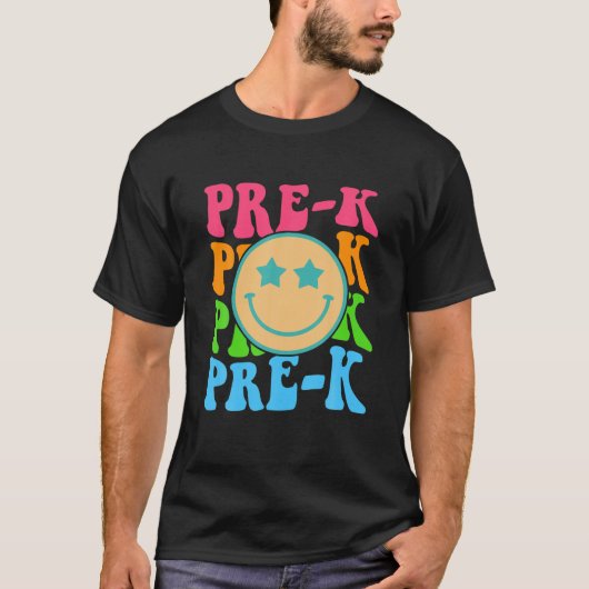 Groovy Pre-K Vibes顔レトロ先生Kids Back T Tシャツ (正面)
