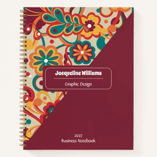Groovy Psychedelic 60s 70s Floral  ノートブック (正面)