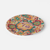 Groovy Psychedelic 60s 70s Floral Birthday ペーパープレート (アングル)