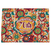 Groovy Psychedelic 60s 70s Floral Birthday ラージペーパーバッグ (正面)