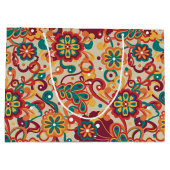 Groovy Psychedelic 60s 70s Floral Birthday ラージペーパーバッグ (裏面)