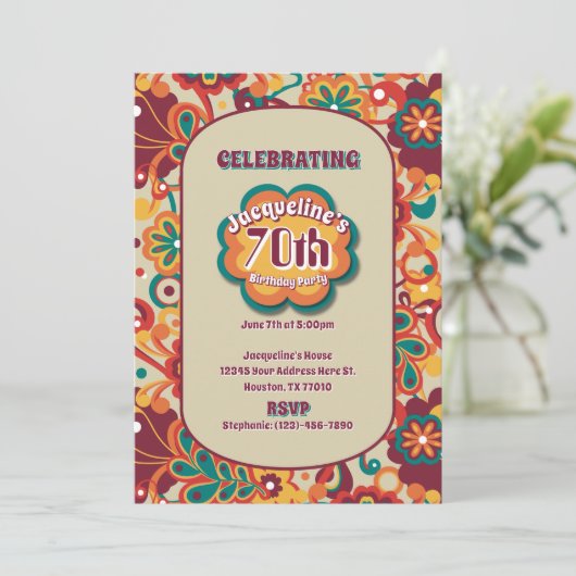Groovy Psychedelic 60s 70s Floral Birthday 招待状 (スタンド正面)