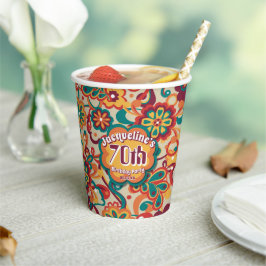 Groovy Psychedelic 60s 70s Floral Birthday 紙コップ