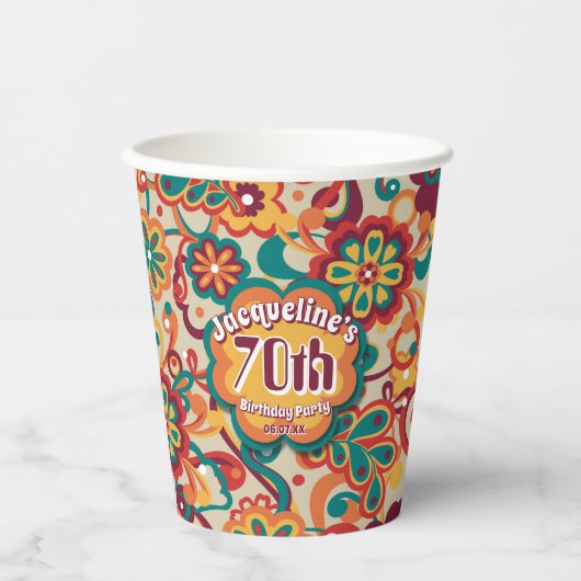 Groovy Psychedelic 60s 70s Floral Birthday 紙コップ (正面)