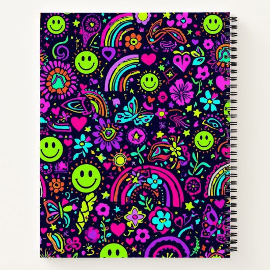 Groovy Psychedelic Smiley Face Notebook - Retro 70 ノートブック (裏面)