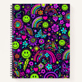 Groovy Psychedelic Smiley Face Notebook - Retro 70 ノートブック (正面)