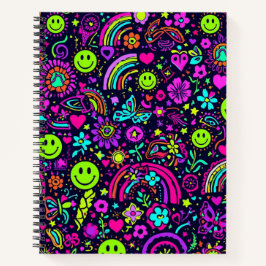 Groovy Psychedelic Smiley Face Notebook - Retro 70 ノートブック