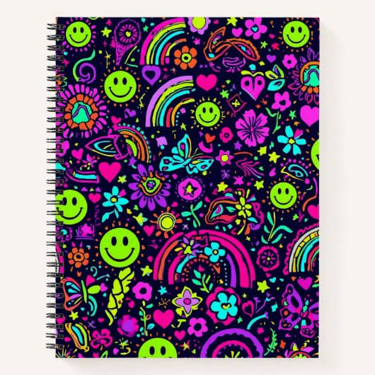 Groovy Psychedelic Smiley Face Notebook - Retro 70 ノートブック (正面)