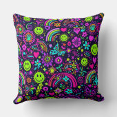 Groovy Psychedelic Smiley Face Throw Pillow クッション (裏面)