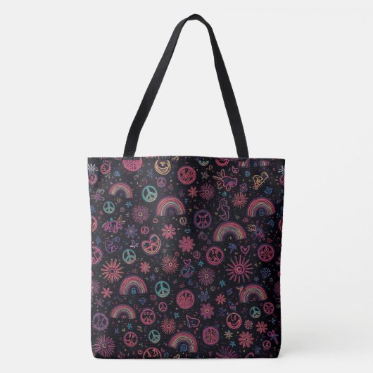 Groovy Psychedelic Tote Bag | 70s Rainbow & Smiley トートバッグ (正面)