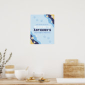 Groovy Puppy Welcome Sign Poster Birthday Blue ポスター (キッチン)