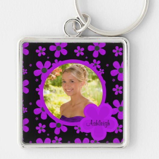 Groovy PurpleとBlack Photo Keychain キーホルダー (正面)