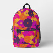 Groovy PurpleとPink Hippieフラワーパワー プリントバックパック (正面)