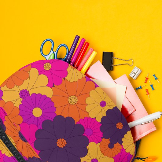 Groovy PurpleとPink Hippieフラワーパワー プリントバックパック