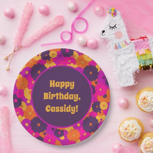 Groovy PurpleとPink Hippieフラワーパワー ペーパープレート (パーティー)