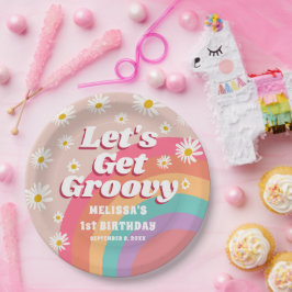 Groovy Rainbowとデイジーカラフル誕生日を入手 ペーパープレート