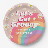 Groovy Rainbowとデイジーカラフル誕生日を入手 ペーパープレート (正面)