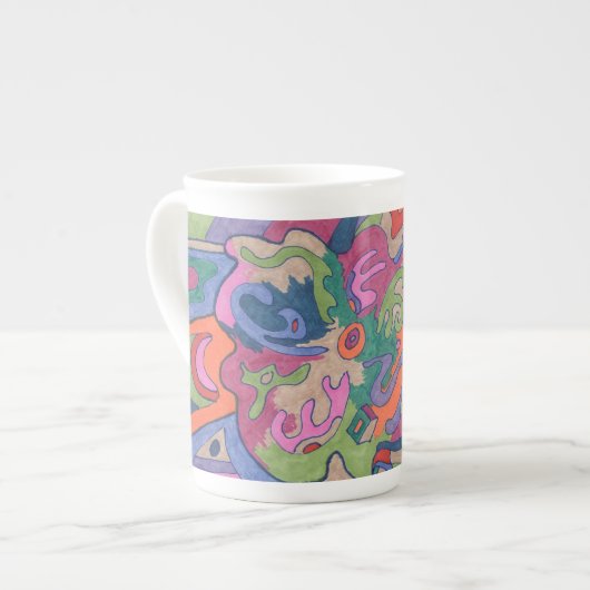 Groovy Rainbowに乗る、抽象芸術 ボーンチャイナマグカップ (正面左)