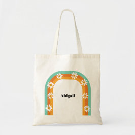 Groovy Rainbow 1970sスタイルボホデイジー パーソナライズされた トートバッグ