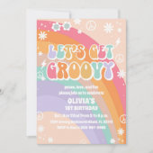 Groovy Rainbow 1st Birthday Invitation 招待状 (正面)