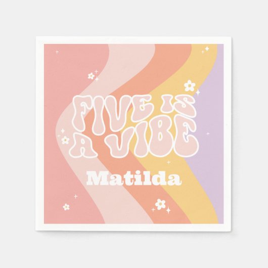 groovy rainbow 5はvibe 60のレトロデイジー クール スタンダードカクテルナプキン (正面)